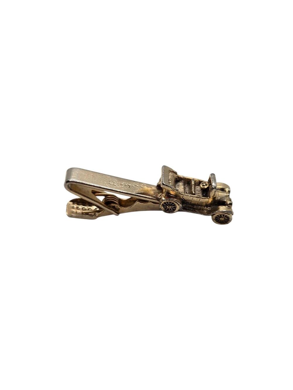 Vintage Gold Tone Tie Clip Antique Model T Car Automotive Signed Stamped